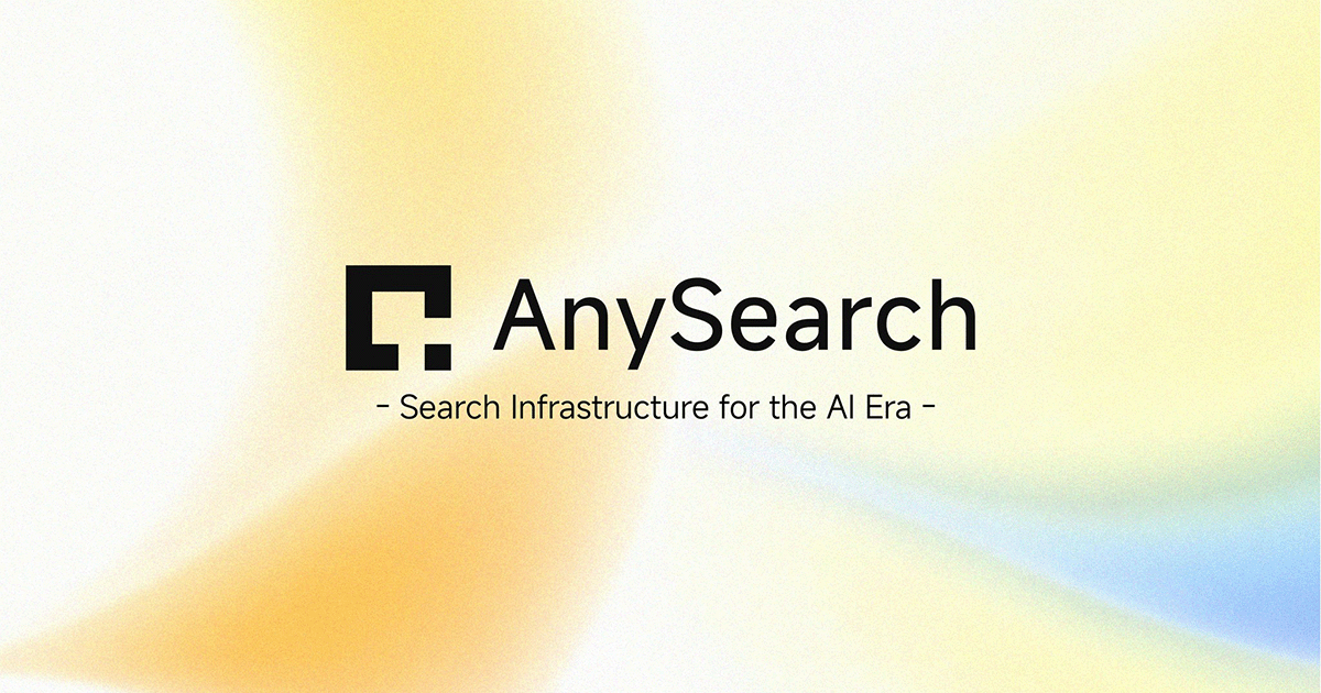 AnySearch-Open-Graph-Grafik mit Markenlogo und hellem Suchinfrastruktur-Design